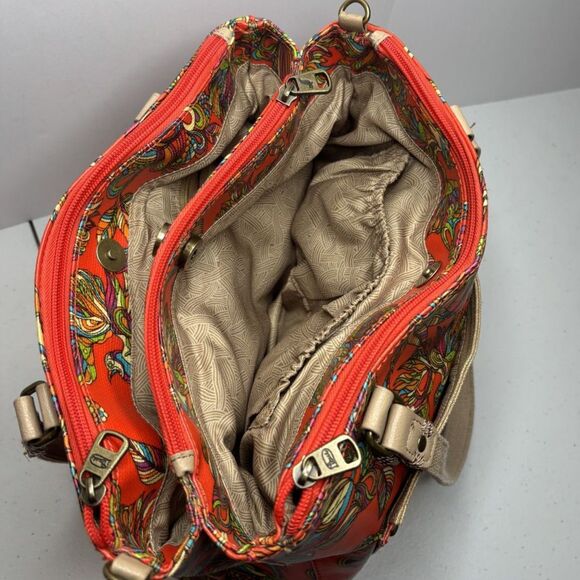 Sakroots Orange Bird Monogram Multicolor Satchel Shoulder Bag Womens Designer - Picture 7 of 12